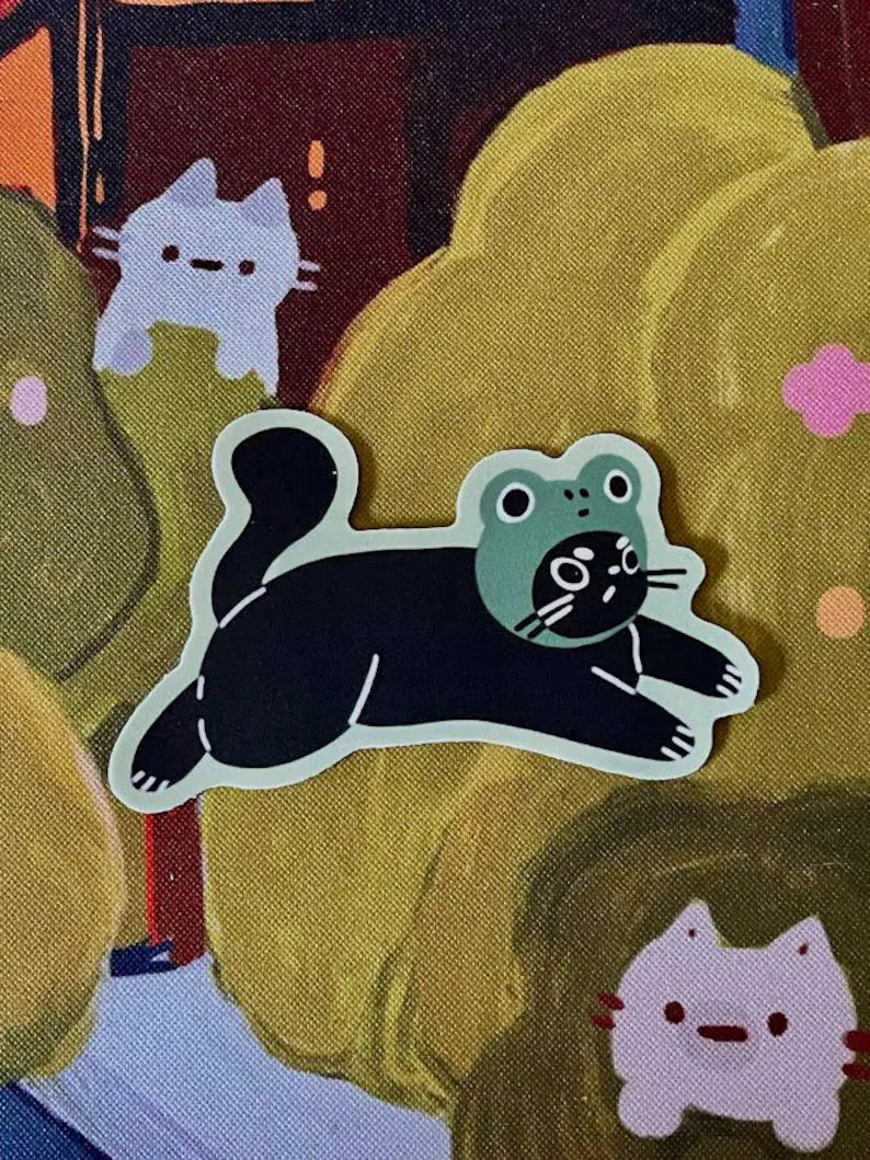 Cat in a Frog Hat Sticker