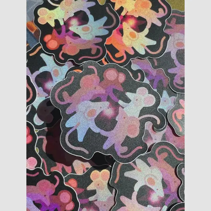 Mice Gathering Matte Holographic Weatherproof Vinyl Sticker