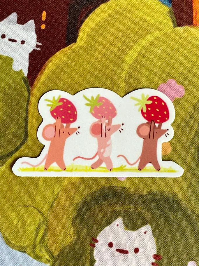 Strawberry Foragers | Mice Adventures | Matte Weatherproof Sticker
