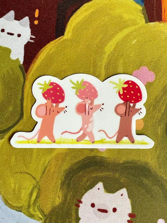 Strawberry Foragers | Mice Adventures | Matte Weatherproof Sticker