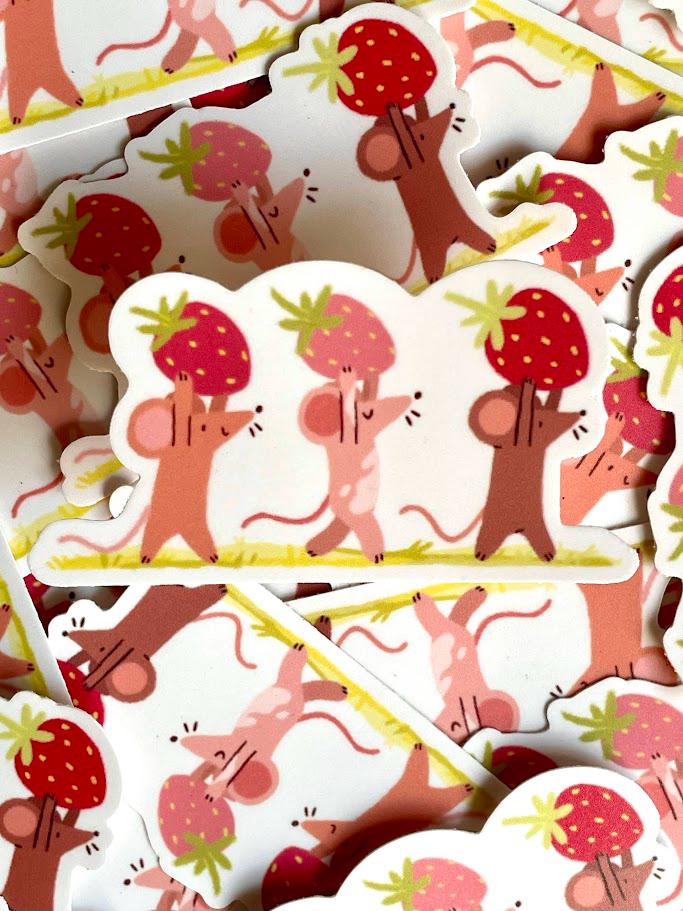 Strawberry Foragers | Mice Adventures | Matte Weatherproof Sticker